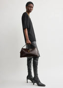 TOTEME T-LOCK CROCO EMBOSSED TOP HANDLE BAG DARK BROWN
