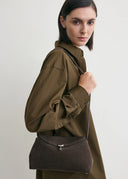 TOTEME T-LOCK CLUTCH SUEDE BROWN