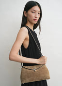 TOTEME T-LOCK CLUTCH SUEDE TOBACCO