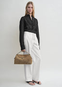 TOTEME T-LOCK TOP HANDLE BAG SUEDE TOBACCO