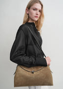 TOTEME T-LOCK TOP HANDLE BAG SUEDE TOBACCO