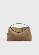 TOTEME T-LOCK TOP HANDLE BAG SUEDE TOBACCO