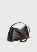 TOTEME T-LOCK CROCO EMBOSSED TOP HANDLE BAG DARK BROWN