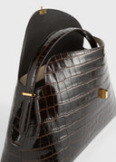 TOTEME T-LOCK CROCO EMBOSSED TOP HANDLE BAG DARK BROWN