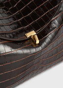 TOTEME T-LOCK CROCO EMBOSSED TOP HANDLE BAG DARK BROWN