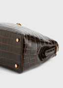 TOTEME T-LOCK CROCO EMBOSSED TOP HANDLE BAG DARK BROWN