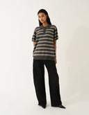 THE GARMENT STRIPED POLO KNIT GREY