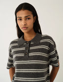 THE GARMENT STRIPED POLO KNIT GREY
