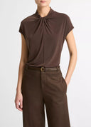 VINCE TWISTED NECK TOP DARK BROWN