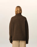 AMI PARIS ADC ALPACA KNIT POLO SWEATER DARK BROWN