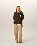AMI PARIS ADC ALPACA KNIT POLO SWEATER DARK BROWN