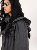 CHLOÉ HIGH NECK RUFFLE BLOUSE GRAPHIC GREY