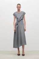VICTORIA BECKHAM ARIA MIDI DRESS LIGHT GREY