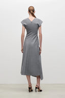 VICTORIA BECKHAM ARIA MIDI DRESS LIGHT GREY