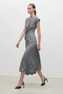 VICTORIA BECKHAM ARIA MIDI DRESS LIGHT GREY