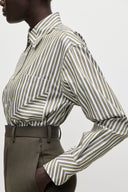 VICTORIA BECKHAM STRIPED POCKET DETAIL SHIRT GREEN/WHITE