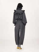 CHLOÉ HIGH NECK RUFFLE BLOUSE GRAPHIC GREY