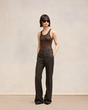 AMI PARIS FLARED WOOL GABARDINE TROUSER DARK BROWN