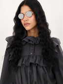 CHLOÉ HIGH NECK RUFFLE BLOUSE GRAPHIC GREY