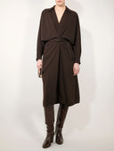 BARBARA BUI FLUID CREPE BELTED DRESS DARK BROWN