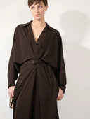 BARBARA BUI FLUID CREPE BELTED DRESS DARK BROWN