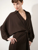 BARBARA BUI FLUID CREPE BELTED DRESS DARK BROWN