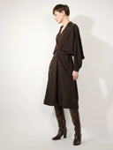 BARBARA BUI FLUID CREPE BELTED DRESS DARK BROWN