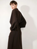 BARBARA BUI FLUID CREPE BELTED DRESS DARK BROWN