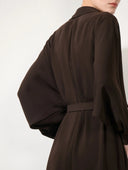 BARBARA BUI FLUID CREPE BELTED DRESS DARK BROWN