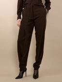 BARBARA BUI FLUID CREPE PLEATED TROUSER BROWN