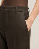 AMI PARIS FLARED WOOL GABARDINE TROUSER DARK BROWN