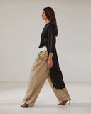 DARKPARK WENDY ELASTIC WAIST WIDE LEG TROUSER BEIGE
