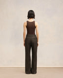 AMI PARIS FLARED WOOL GABARDINE TROUSER DARK BROWN