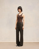 AMI PARIS FLARED WOOL GABARDINE TROUSER DARK BROWN