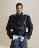 DARKPARK BELTED LEATHER PLONGE JACKET BLACK