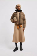 MONCLER SEBOUNE SHORT DOWN JACKET CHECKERED BROWN