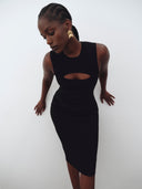 VICTORIA BECKHAM CUTOUT KNITTED MIDI DRESS BLACK