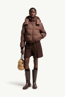 MONCLER LEGERETE QUILTED SHORT DOWN JACKET BROWN