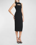 VICTORIA BECKHAM CUTOUT KNITTED MIDI DRESS BLACK