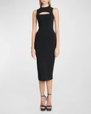 VICTORIA BECKHAM CUTOUT KNITTED MIDI DRESS BLACK