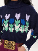 CHLOÉ CROPPED MOCK-NECK KNIT DARK NAVY