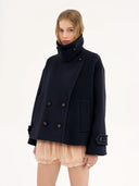 CHLOÉ OVSD CROPPED COAT NAVY