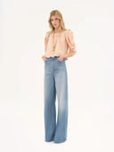 CHLOÉ HIGH RISE WIDE LEG DENIM ICED BLUE