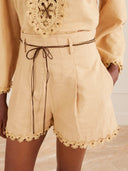 ZIMMERMANN MAHON FLOWER TRIM SHORT OATMEAL